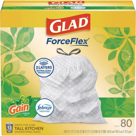 Forceflex Kitchen Drawstring Trash Bags, 13 Gal, Gain Original Scent, 24 X 27.38, White, 80/box