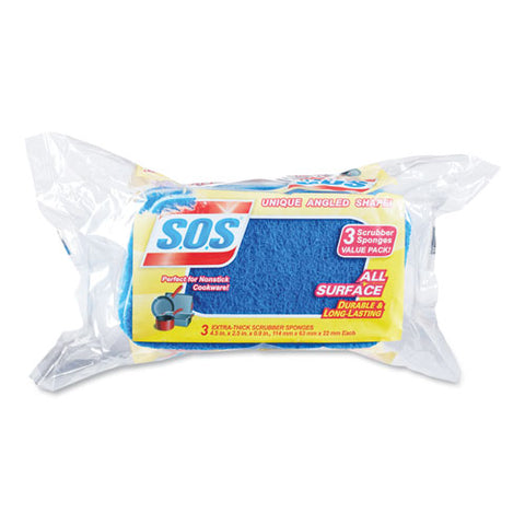 All Surface Scrubber Sponge, 2.5 X 4.5, 0.9" Thick, Dark Blue/light Blue, 3/pack, 8 Packs/carton