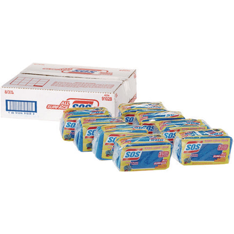 All Surface Scrubber Sponge, 2.5 X 4.5, 0.9" Thick, Dark Blue/light Blue, 3/pack, 8 Packs/carton