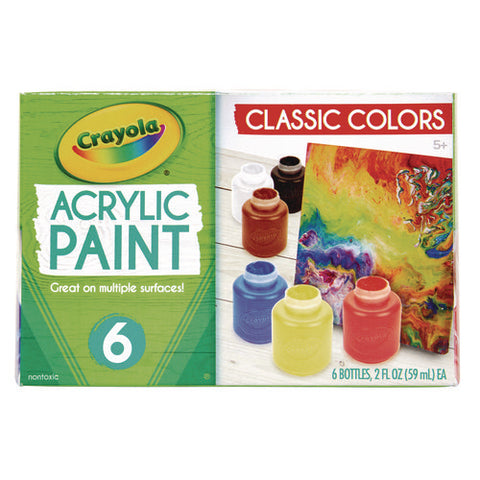 Acrylic Paint Set, Six Assorted Classic Colors, 2 Oz Bottles, 6/box