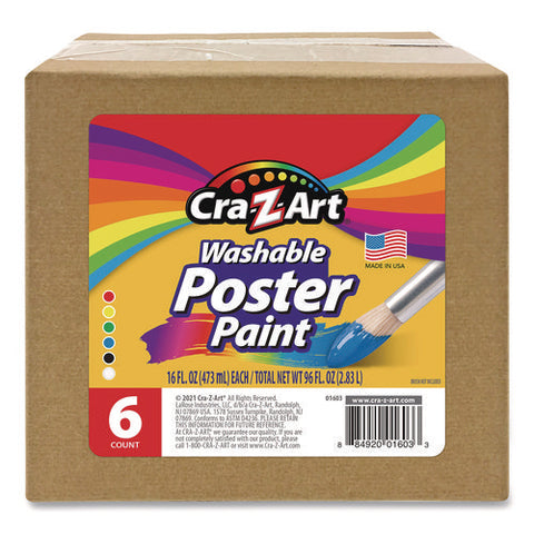 Washable Kids Paint, Assorted Colors, 16 Oz Bottle, 6/pack
