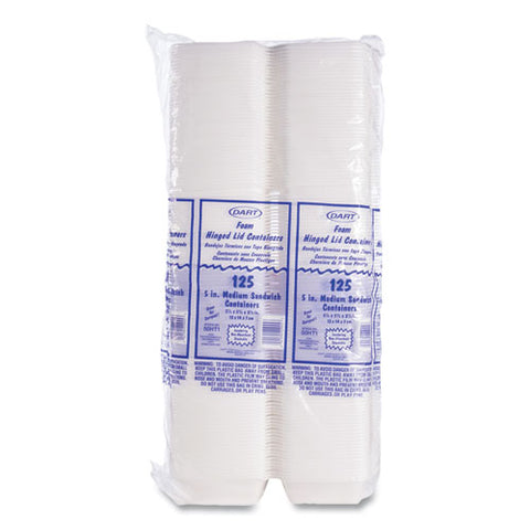Foam Hinged Lid Containers, 5.38 X 5.5 X 2.88, White, 500/carton