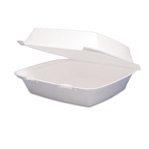 Foam Hinged Lid Containers, 8.38 X 7.78 X 3.25, White, 200/carton