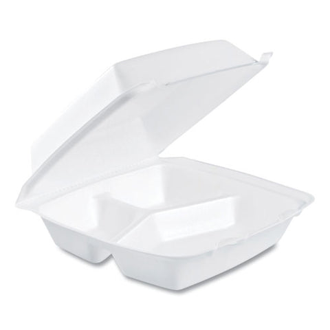 Foam Hinged Lid Containers, 3 Compartments, 8.38 X 7.78 X 3.25, 200/carton
