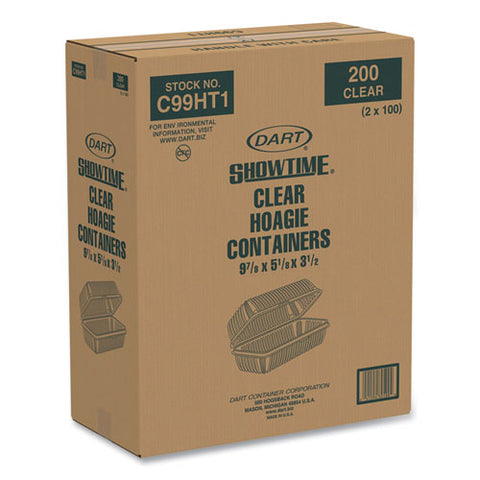 Showtime Clear Hinged Containers, Hoagie Container, 29.9 Oz, 5.1 X 9.9 X 3.5, Clear, Plastic, 100/bag, 2 Bags/carton
