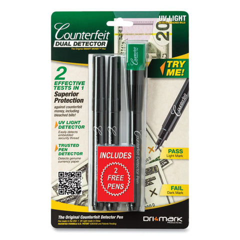 Smart Money Dual-detector Pen With Uv Led Cap For Usd And Most International Currencies, Black