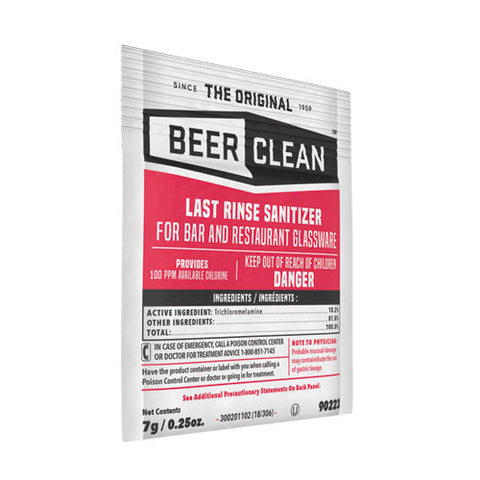 Beer Clean Last Rinse Glass Sanitizer, Powder, 0.25 Oz Pack, 100/carton