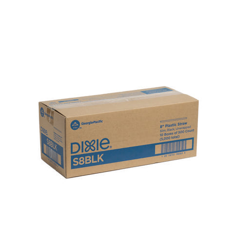 Slim Unwrapped Plastic Straws, 8", Plastic, Black, 500/box, 10 Boxes/carton