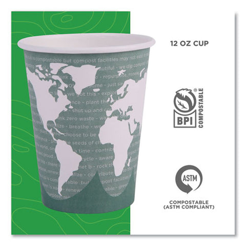 World Art Renewable And Compostable Hot Cups, 12 Oz, Paper, Gray, 50/pack