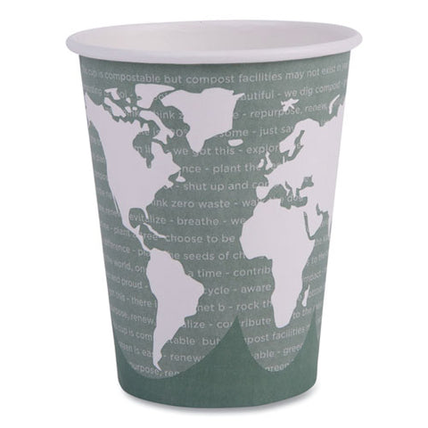 World Art Renewable And Compostable Hot Cups, 12 Oz, Paper, Gray, 50/pack