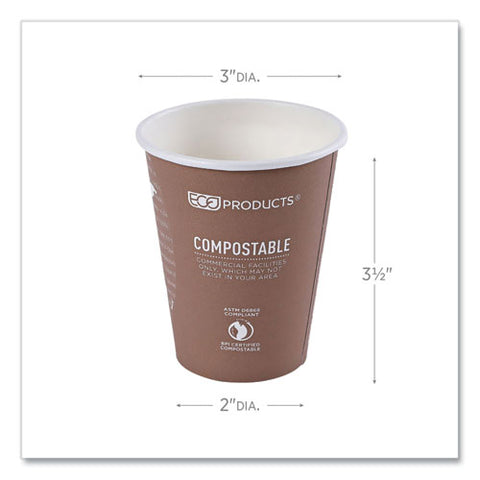 World Art Renewable And Compostable Hot Cups, 8 Oz, Paper, Brown/white, 50/pack