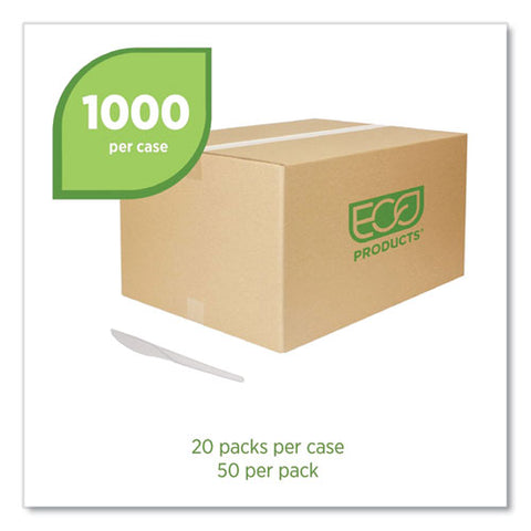 Plantware Compostable Cutlery, Knife, Plastic, White, 1,000/carton