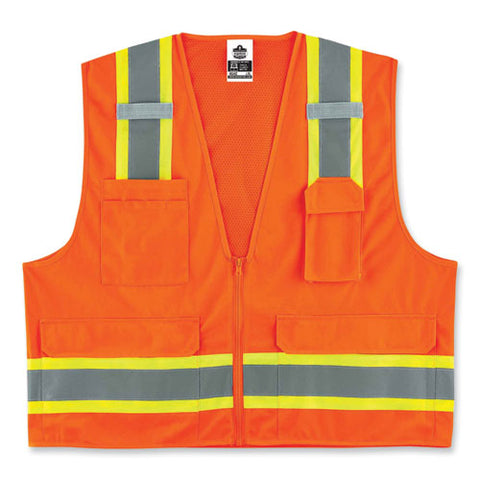 Glowear 8248z Class 2 Two-tone Surveyors Zipper Vest, Polyester, 2x-large/3x-large, Orange