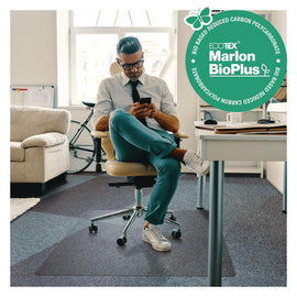 Ecotex Marlon Bioplus Polycarbonate Chair Mat For Low To Medium Pile Carpeted Floors, Rectangular, 29" X 47", Clear