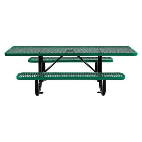 Ada Compliant Expanded Steel Picnic Table, Rectangular, 96 X 60 X 21.5, Green Top And Base