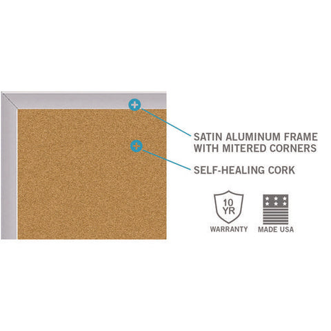 Natural Cork Bulletin Board With Aluminum Frame, 87.91" X 48.5", Tan Surface, Satin Aluminum Frame