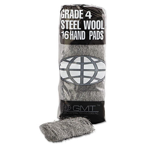 Industrial-quality Steel Wool Hand Pads, #4 Extra Coarse, Steel Gray, 16 Pads/sleeve, 12 Sleeves/carton