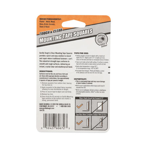 Tough And Clear Double-sided Mounting Tape Squares, Holds Up To 0.58 Lb Per Pair (up To 7 Lb Per 24), 1" X 1", Clear, 24/pack