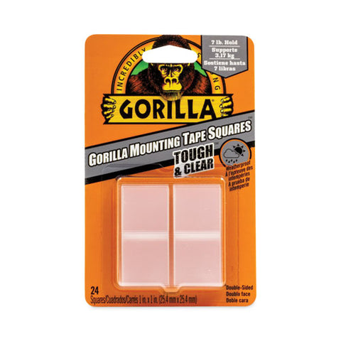 Tough And Clear Double-sided Mounting Tape Squares, Holds Up To 0.58 Lb Per Pair (up To 7 Lb Per 24), 1" X 1", Clear, 24/pack