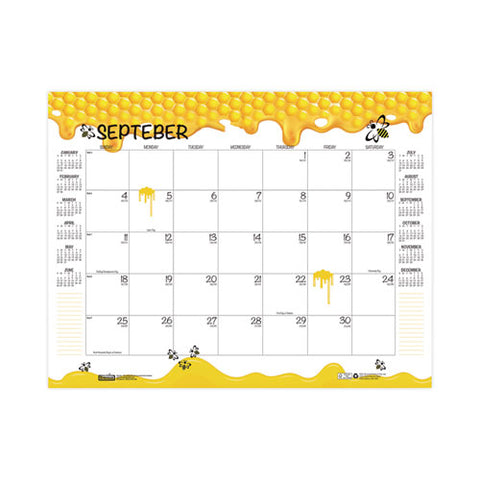 Academic Year Recycled Honeycomb Desk Pad Calendar, 22 X 17, White/multicolor Sheets, 12-month (aug To July): 2025 To 2026