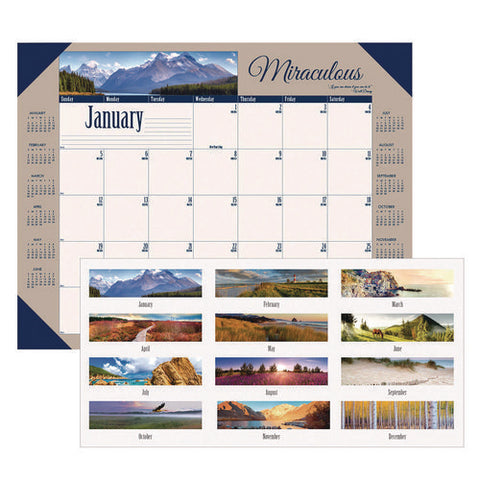 Earthscapes Recycled Monthly Desk Pad Calendar, Motivational Photos, 22 X 17, Blue Binding/corners, 12-month (jan-dec): 2026