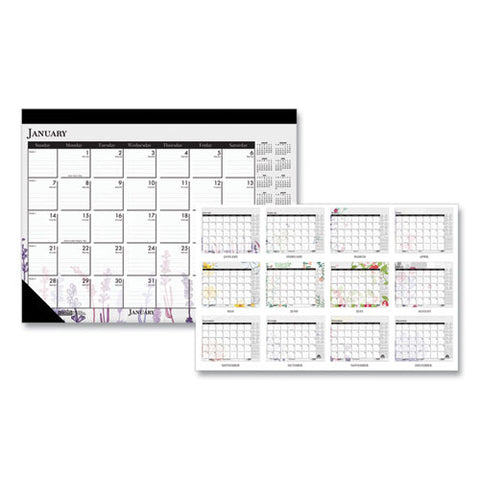 Recycled Desk Pad Calendar, Wild Flowers Artwork, 22 X 17, White Sheets, Black Binding/corners,12-month (jan-dec): 2026