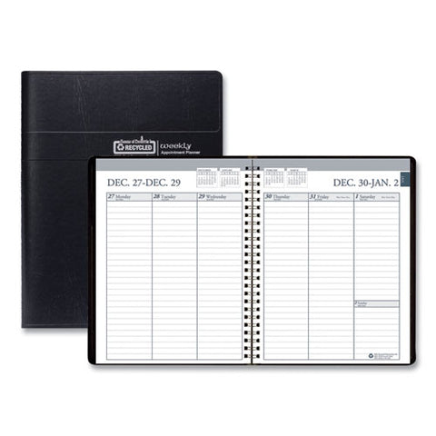 Recycled Weekly Appointment Book Ruled Without Appointment Times, 8.75 X 6.88, Black Cover, 12-month (jan To Dec): 2026