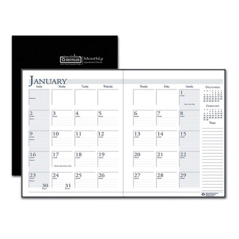 Recycled Ruled 14-month Planner With Leatherette Cover, 10 X 7, Black Cover, 14-month: Dec 2025 To Jan 2027