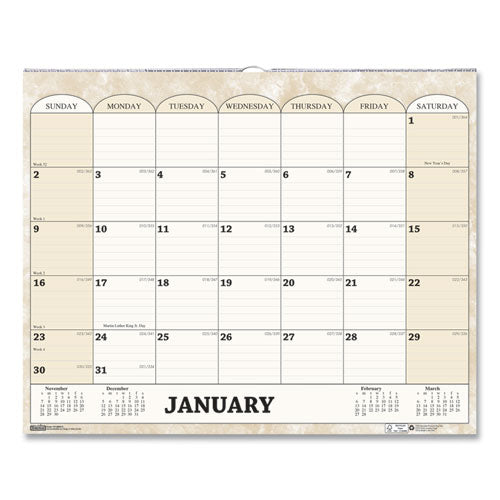 Recycled Monthly Horizontal Wall Calendar, Marble Stone Artwork, 14.88 X 12, White/sand Sheets, 12-month (jan To Dec): 2026