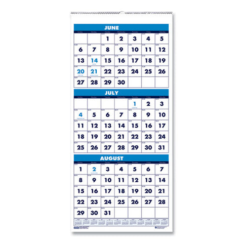 Academic Year Recycled Three-month Format Wall Calendar, Vertical: 8 X 17, White Sheets, 14-month: June 2025 To July 2026