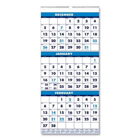 Recycled Three-month Format Wall Calendar, Vertical Orientation, 8 X 17, White Sheets, 14-month: Dec 2025 To Jan 2027