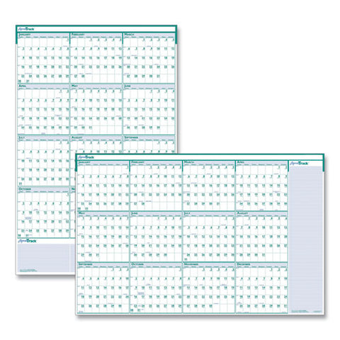Express Track Recycled Reversible/erasable Yearly Wall Calendar, 24 X 37, White/teal Sheets, 12-month (jan To Dec): 2026