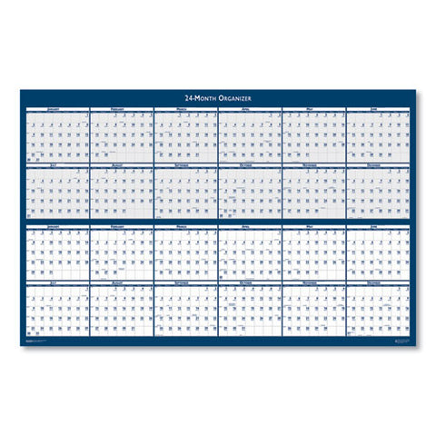Reversible/erasable Two-year Wall Calendar, 24 X 37, Light Blue/blue/white Sheets, 24-month: Jan 2026 To Dec 2027