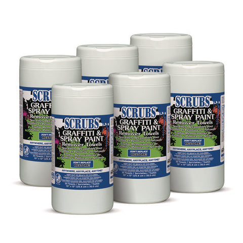 Graffiti And Spray Paint Remover Towels, Citrus, 10 X 12, Neutral Scent, White/orange, 30/canister, 6 Canisters/carton
