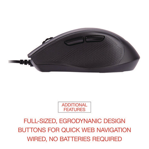 Full-size Wired Optical Mouse, Usb 2.0, Right Hand Use, Black