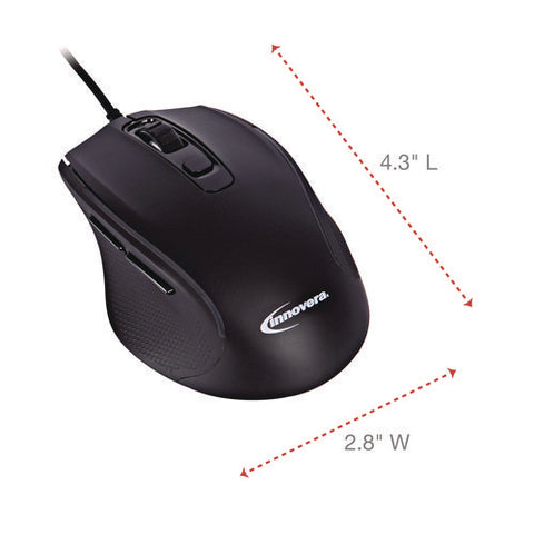 Full-size Wired Optical Mouse, Usb 2.0, Right Hand Use, Black
