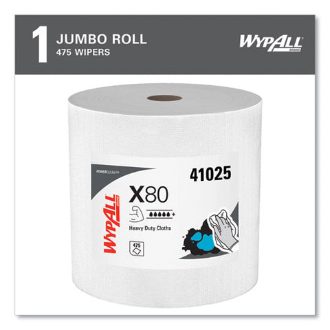 Power Clean X80 Heavy Duty Cloths, Jumbo Roll, 12.4 X 12.2, White, 455/roll