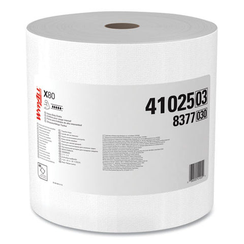 Power Clean X80 Heavy Duty Cloths, Jumbo Roll, 12.4 X 12.2, White, 455/roll