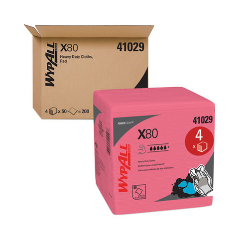Power Clean X80 Heavy Duty Cloths, 12.5 X 12, Red, 50/box, 4 Boxes/carton