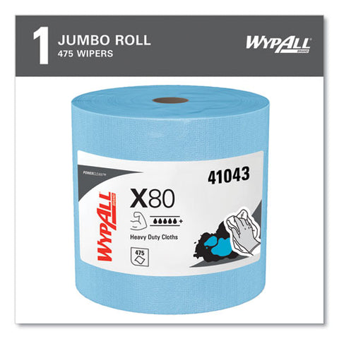 Power Clean X80 Heavy Duty Cloths, Jumbo Roll, 12.4 X 12.2, Blue, 455/roll