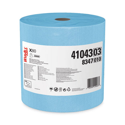 Power Clean X80 Heavy Duty Cloths, Jumbo Roll, 12.4 X 12.2, Blue, 455/roll