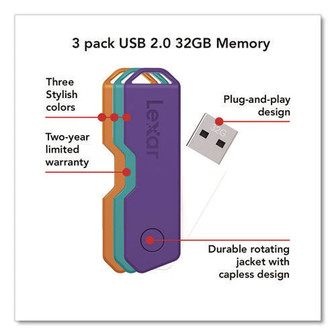 Twist Turn2 Usb 2.0 Flash Drive, 32 Gb, Orange/purple/teal, 3/pack