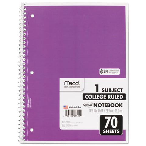 Spiral Notebook, 1-subject, Medium/college Rule, Randomly Assorted Cover Color, (70) 10.5 X 7.5 Sheets