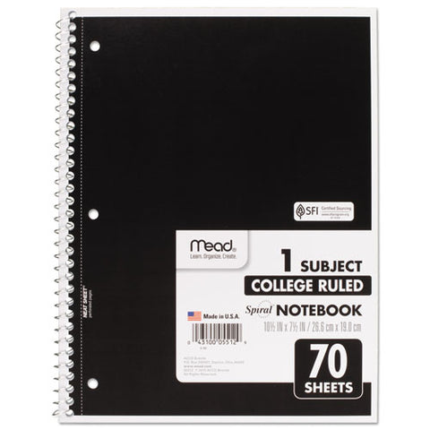 Spiral Notebook, 1-subject, Medium/college Rule, Randomly Assorted Cover Color, (70) 10.5 X 7.5 Sheets