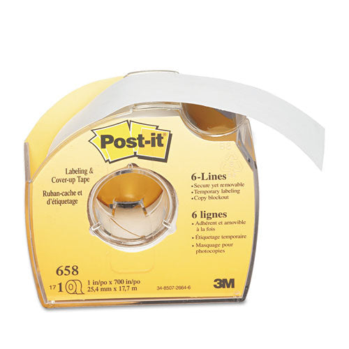 Labeling And Cover-up Tape, Non-refillable, 1" X 19.44 Yd, White Tape, Clear Dispenser
