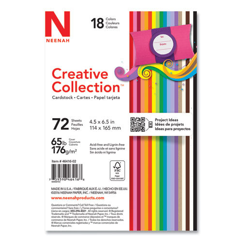 Creative Collection Premium Cardstock, 65 Lb Cover Weight, 4.5 X 6.5, Assorted Starter Pack, 72/pack
