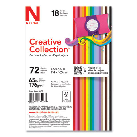 Creative Collection Premium Cardstock, 65 Lb Cover Weight, 4.5 X 6.5, Assorted Starter Pack, 72/pack