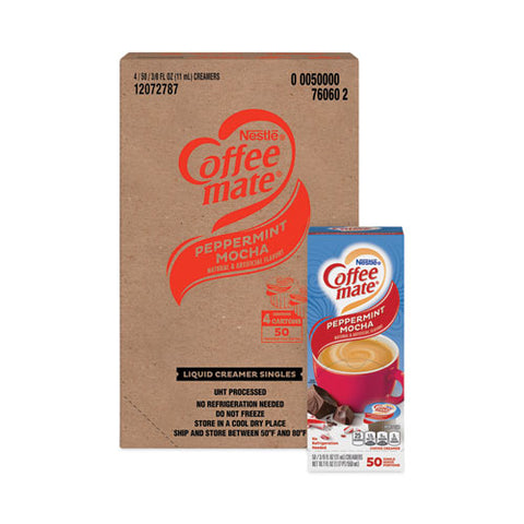 Liquid Coffee Creamer, Peppermint Mocha, 0.38 Oz Mini Cups, 50/box, 4 Boxes/carton