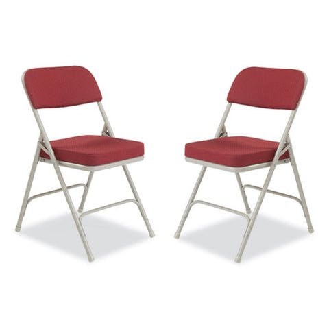 3200 Series Premium Fabric Dual-hinge Folding Chair, Supports Up To 300 Lb, Burgundy Seat, Burgundy Back, Gray Base, 2/carton