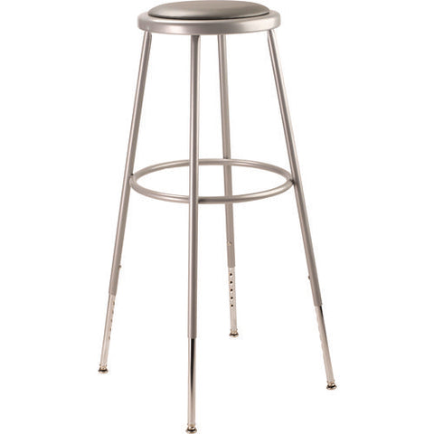 6400 Series Height Adjust Heavy Duty Vinyl Padded Steel Stool, Backless, Support 500lb, 30.5" To 38.5" Height, Gray Seat/base